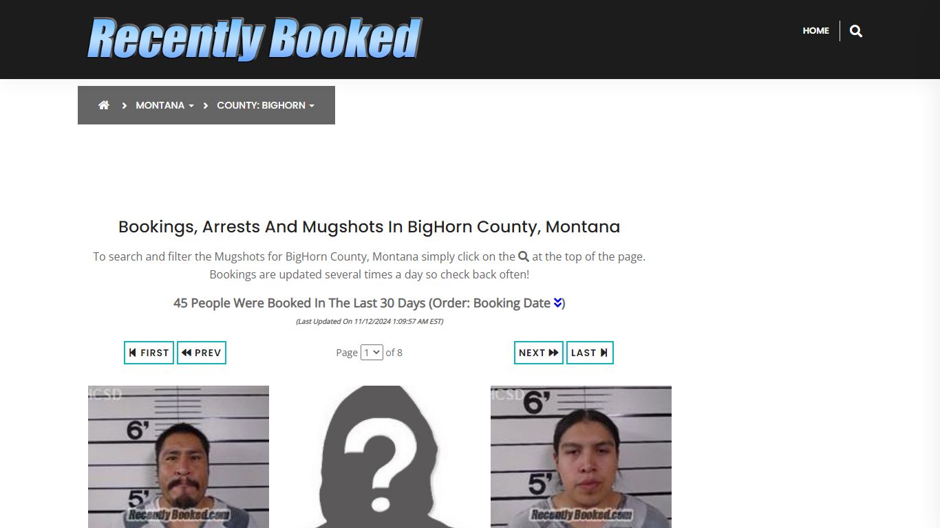 Bookings, Arrests and Mugshots in BigHorn County, Montana - Recently Booked