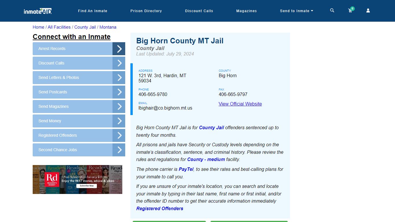 Big Horn County MT Jail - Inmate Locator